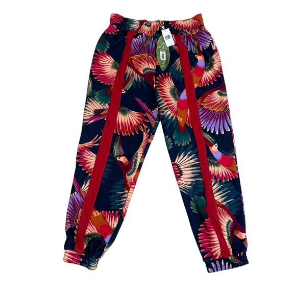 Farm Rio Toucan Fleece Lined Jogger Women's Large Multicolored Burgundy NEW - Picture 1 of 9